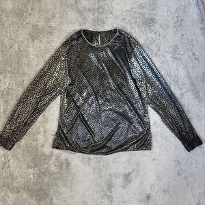 Vintage 80s Silver Black Funky Retro Mod Long Sleeve Blouse Top